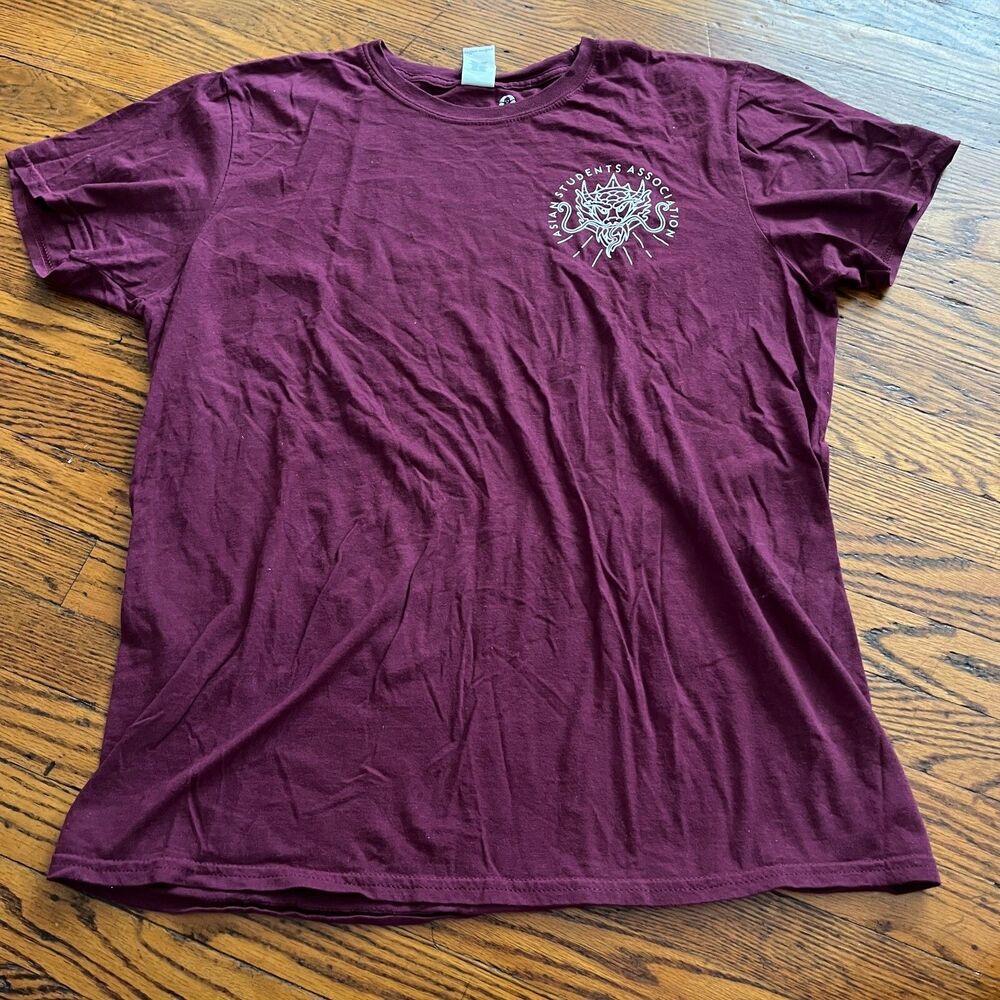 Gildan Softstyle Burgundy Red Men's T-Shirt Size L Asian Student Association ASA